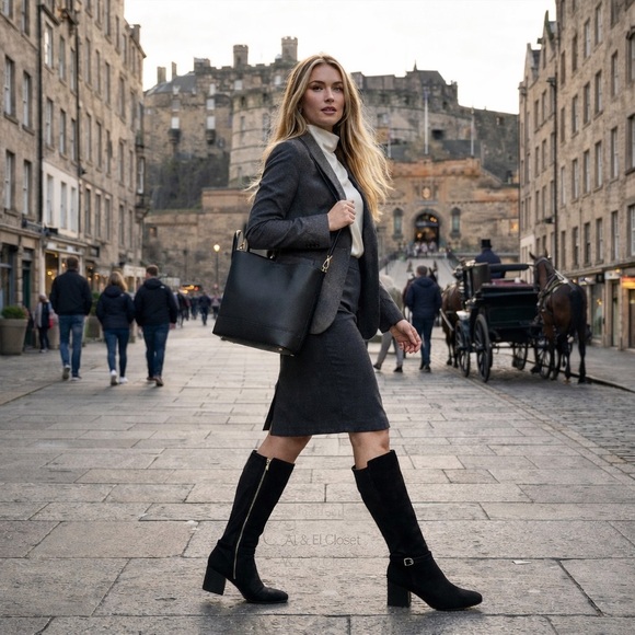 Blondo Twyla Waterproof Tall Boots Black Suede 7.5M Block Heel New With Box - Picture 3 of 12